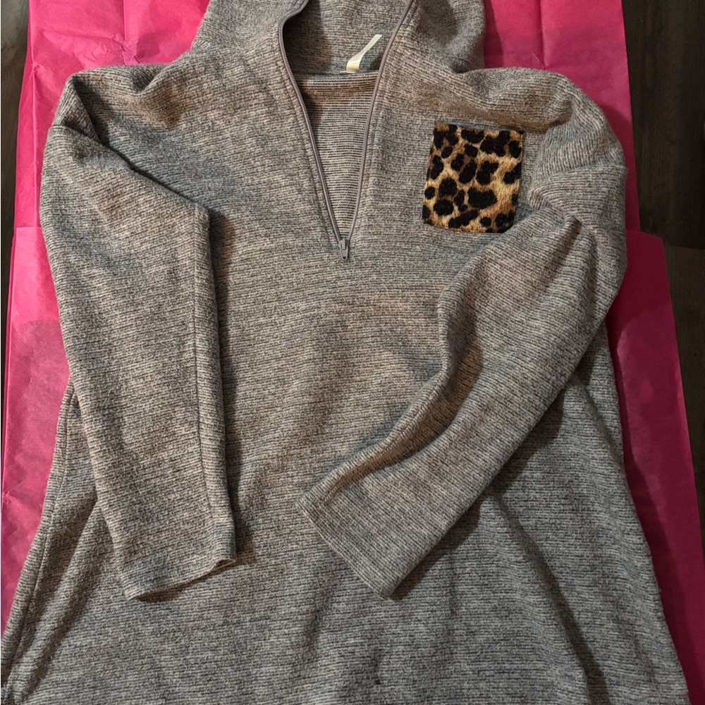 Gray Women's Jacket with Leopard Accent